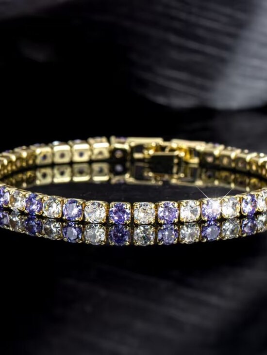 Jewelry - New Womens Amethyst & Diamond Gold Tennis Bracelet